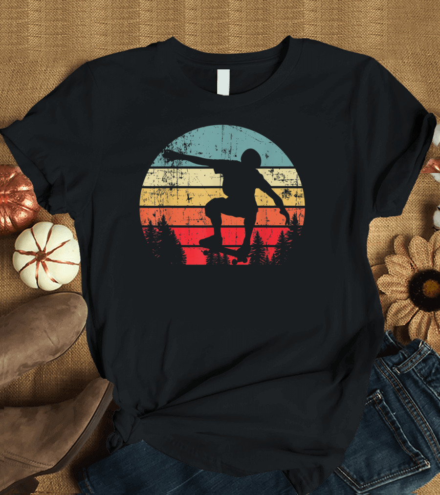 Half Pipe Vintage Skateboarder Skater Retro Sunset T-Shirt