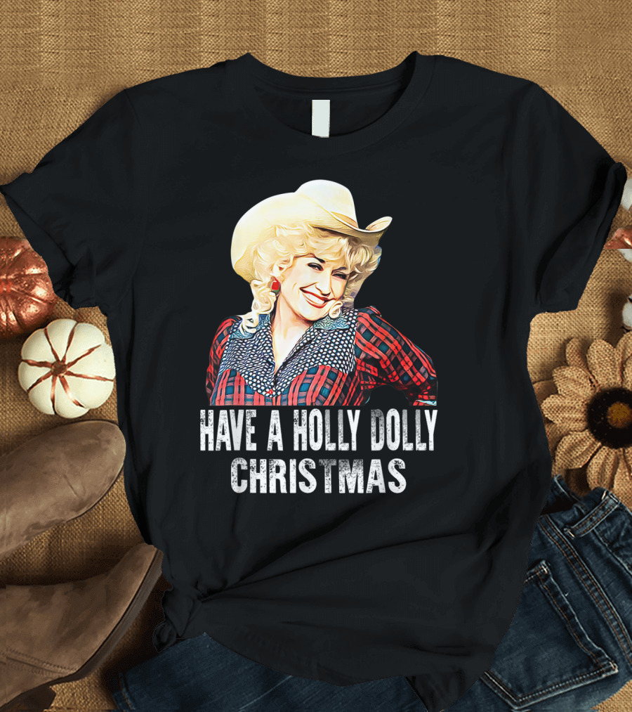 Have A Holly Dolly Christmas Cowboy Hat Plaid T-Shirt