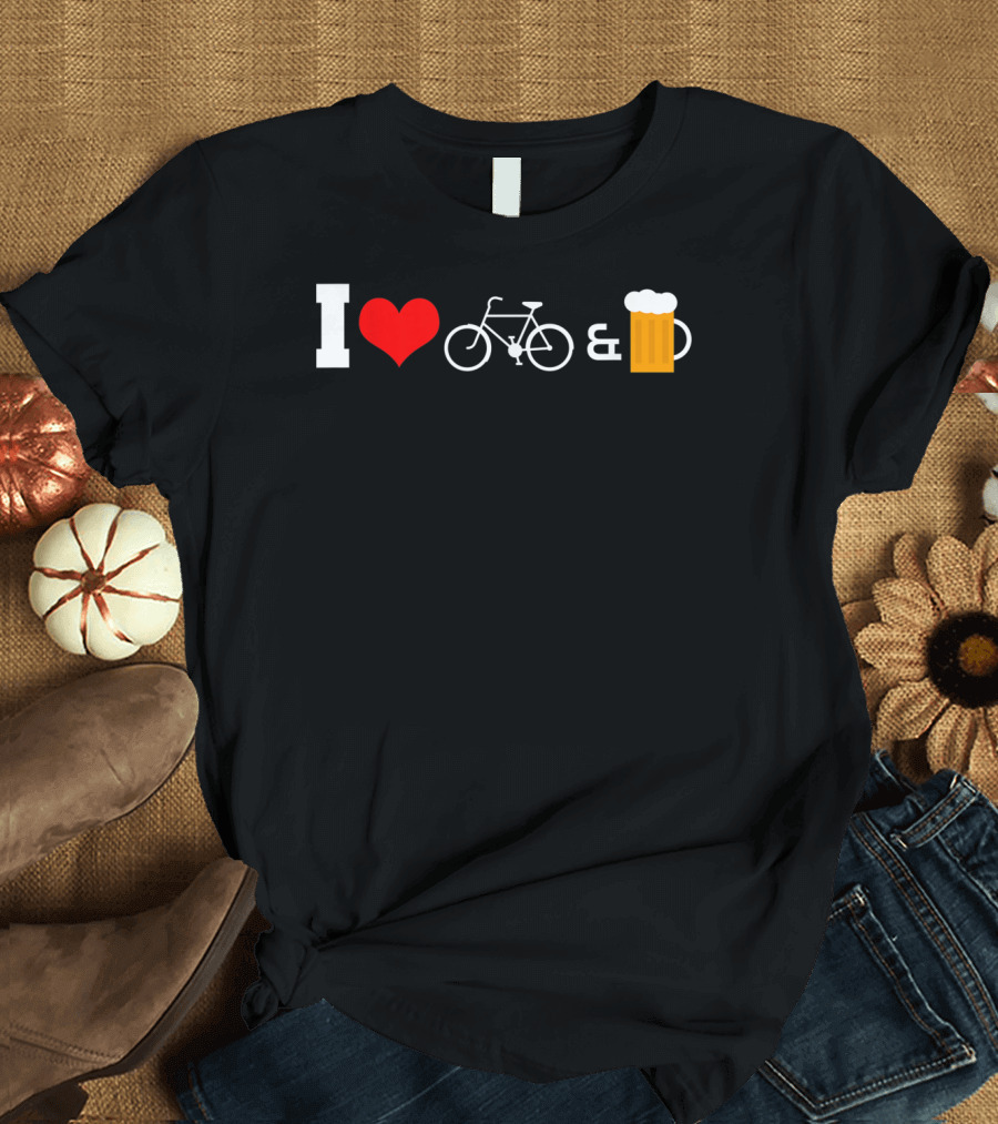 I Heart Bike and Beer Drinker Cycling Craft Beer T-Shirt