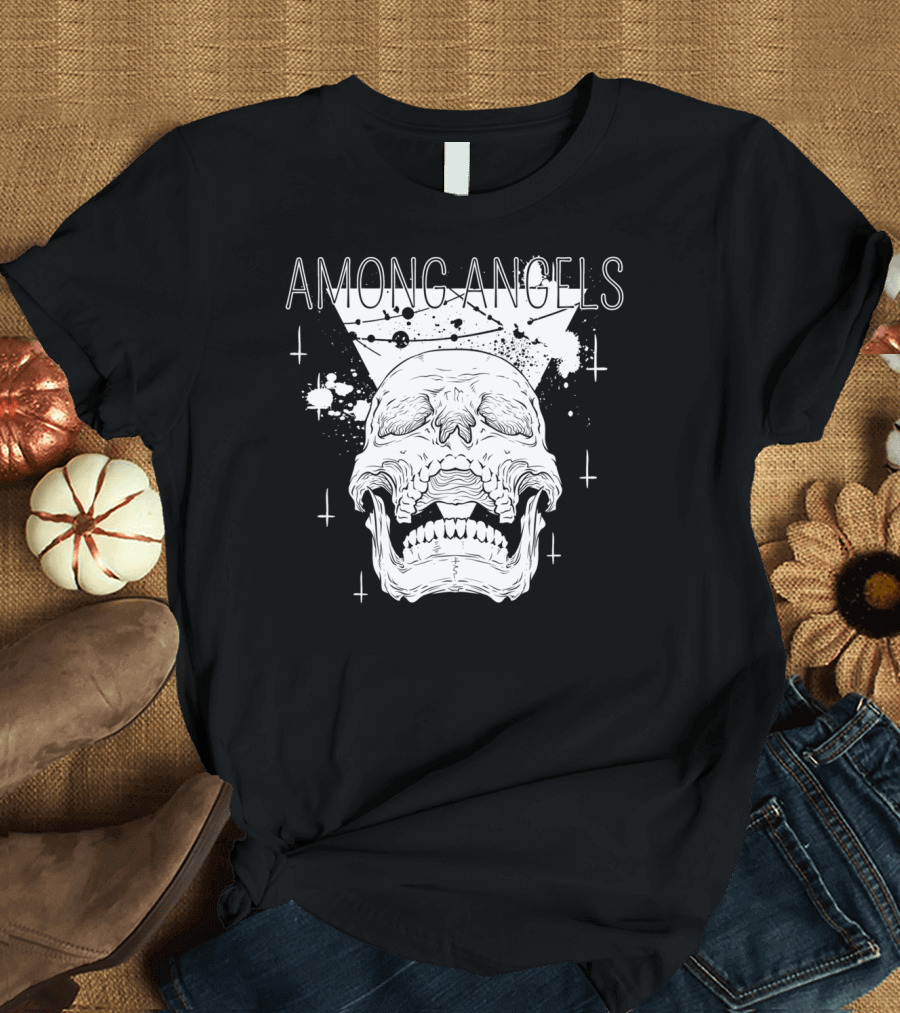 Among Angels Skull Gothic Pastel Goth Grunge Starry Splatter Graphics T-Shirt
