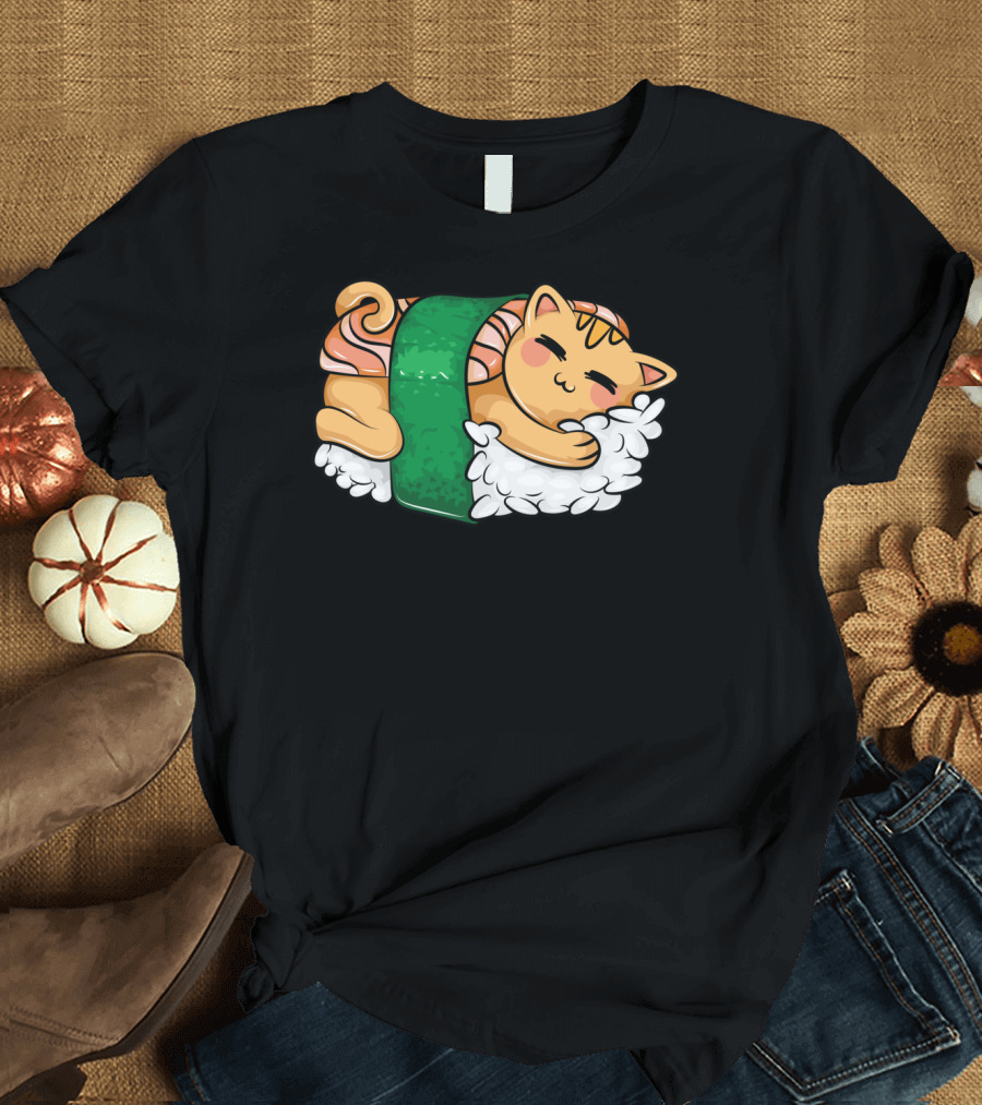 Silly Cool Japan Kitty Sushi Sashimi Cat T-Shirt