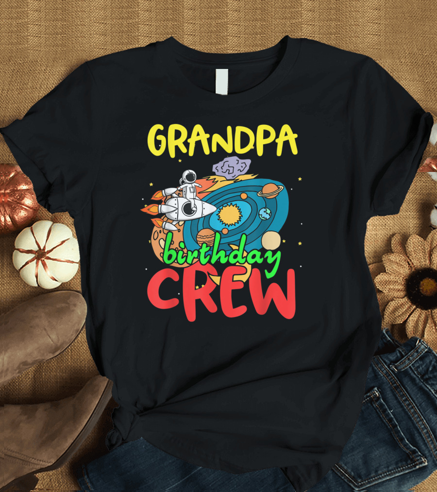 Grandpa Birthday Crew Outer Space Planets Rocket Astronaut T-Shirt
