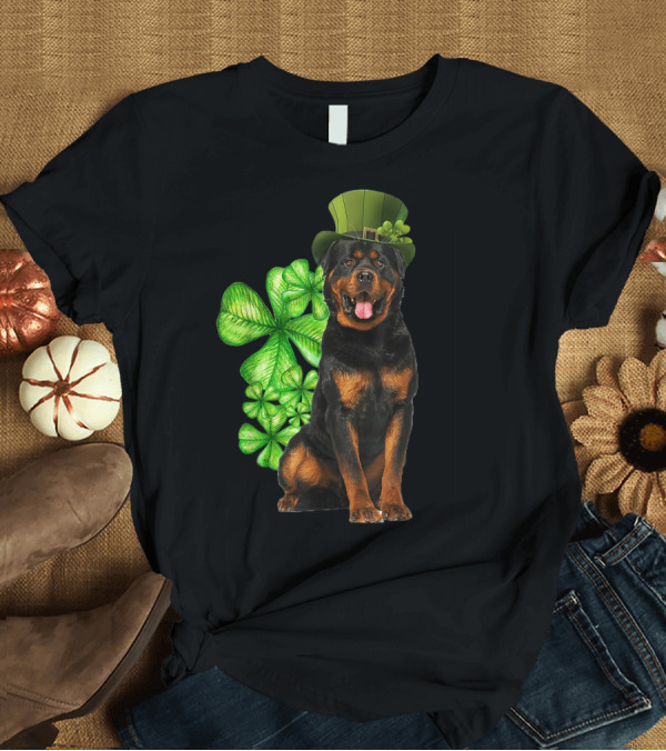 T-Shirt: Rottweilers Irish Shamrock Top Hat Dog Lovers T-Shirt Rottweilers Irish Shamrock Top Hat Dog Lovers T-Shirt