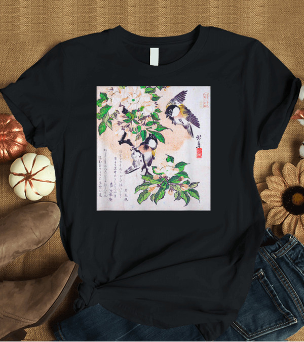 T-Shirt: Japanese Art Hiroshige Woodblock Bird and Flower T-Shirt Japanese Art Hiroshige Woodblock Bird and Flower T-Shirt