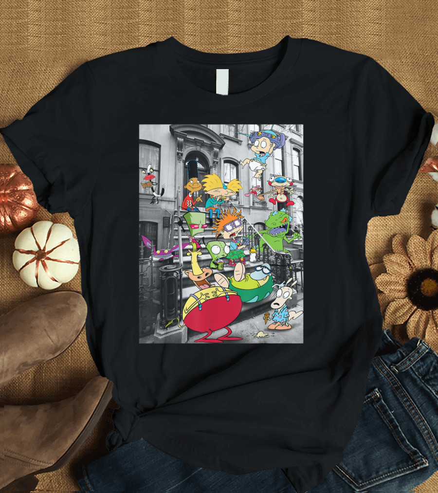 Nickelodeon Classic Nicktoons Arnold Chuckie Rocko Reptar Hanging On Stoop T-Shirt