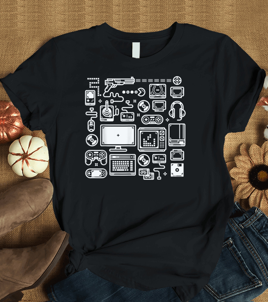 Retro Gaming Classic Controllers Consoles Icons and Systems T-Shirt