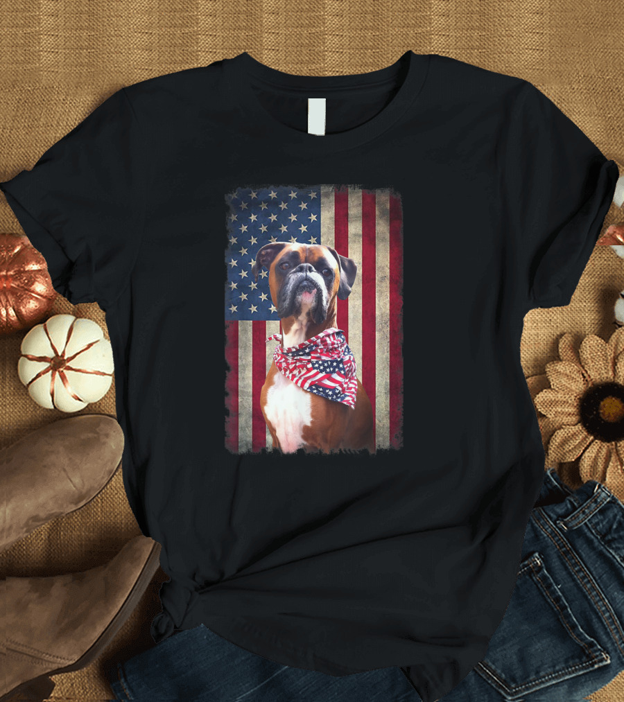 Boxer Dog Lovers American Flag Independence Day T-Shirt