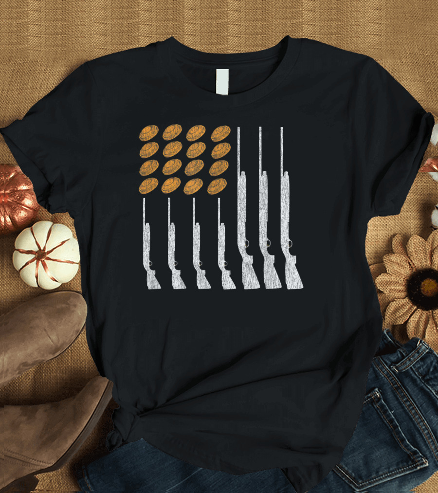 Clay Target Shooting Trap Skeet American Flag Shotguns T-Shirt