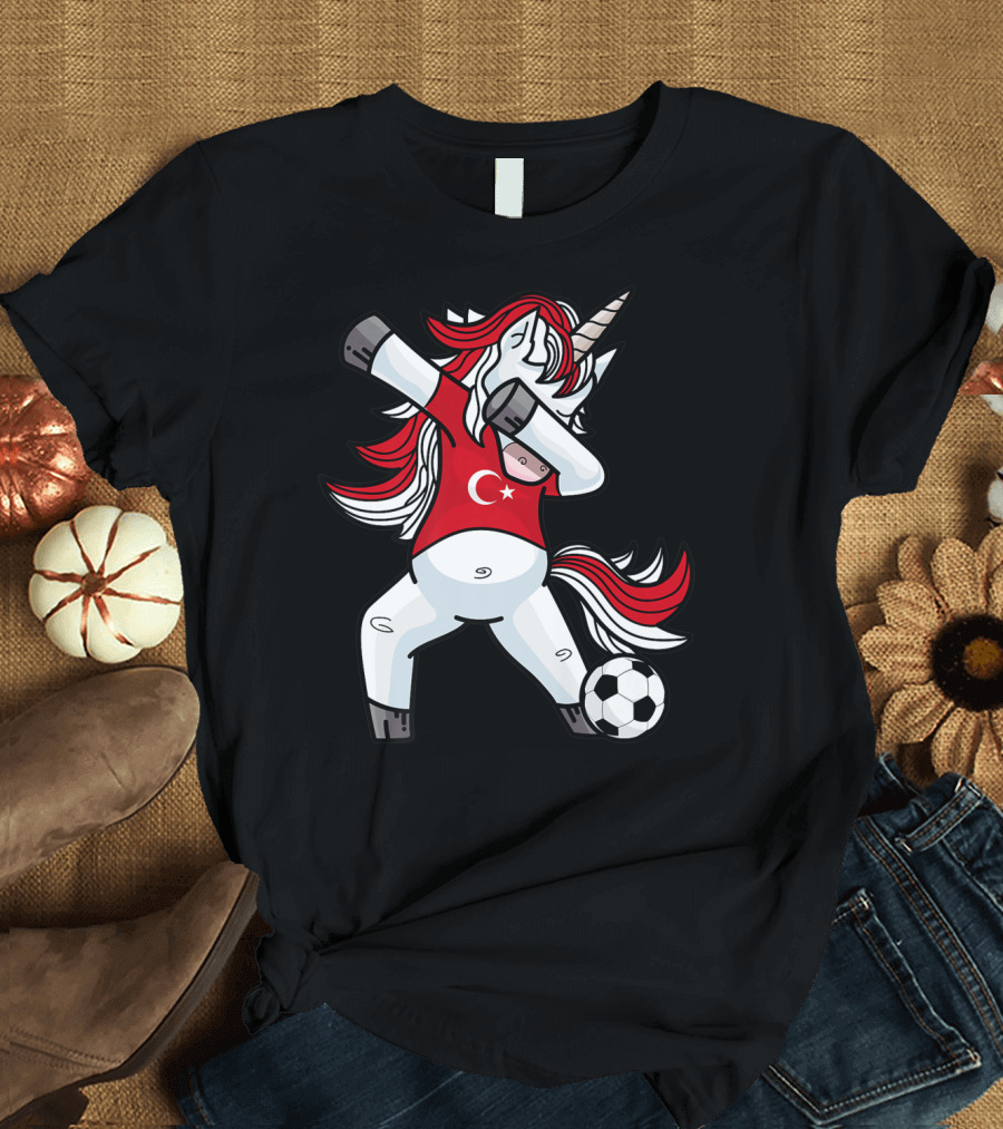 Dabbing Unicorn in Turkish Soccer Outfit with Ball T-Shirt