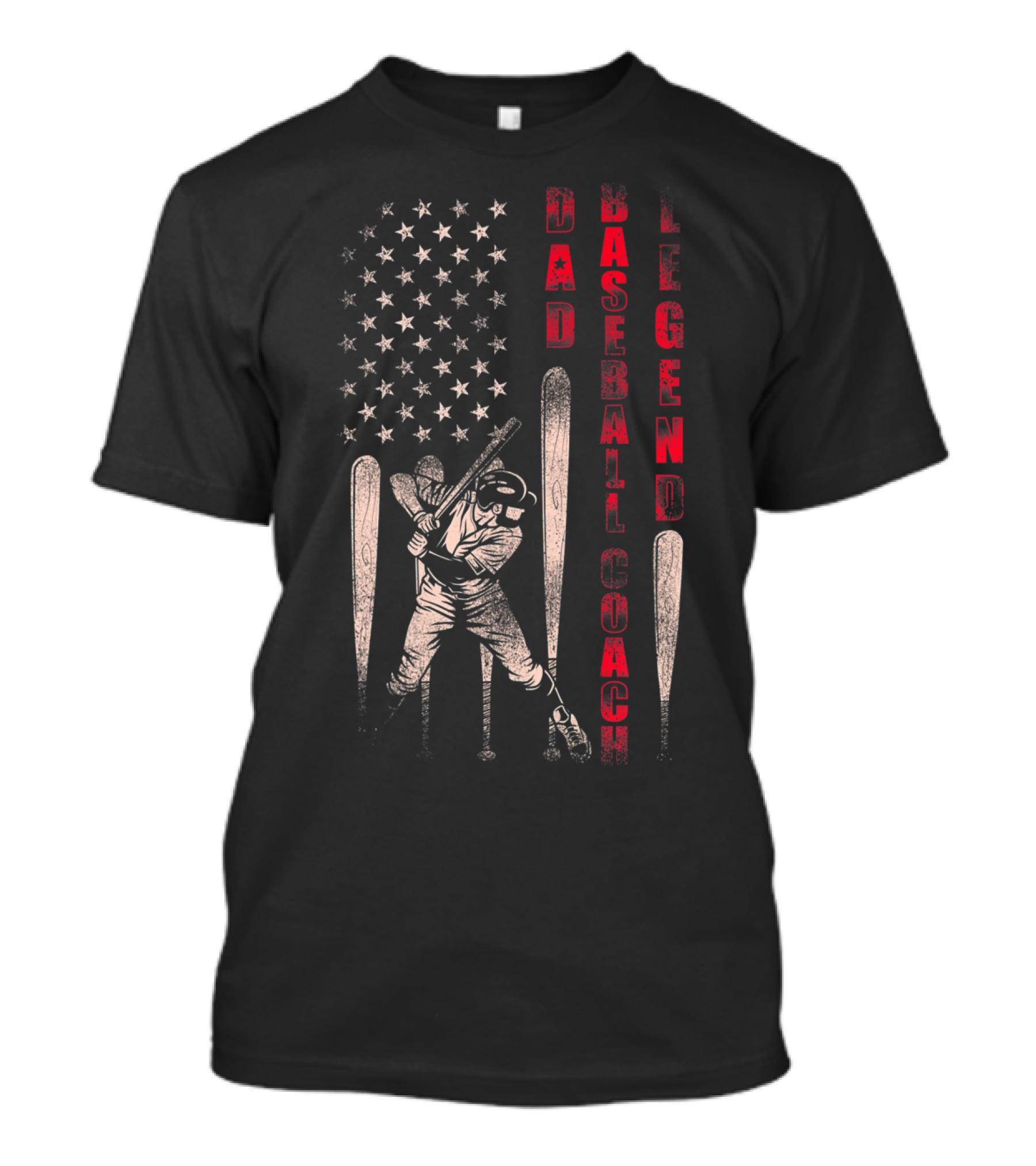 Dad Baseball Coach Legend American Flag Patriotic Batter T-Shirt