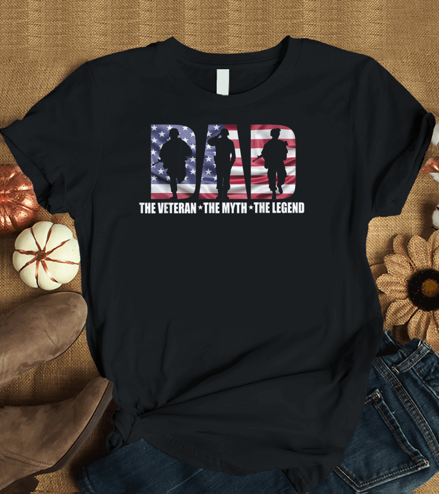 Dad The Veteran The Myth The Legend Patriotic American Flag T-Shirt