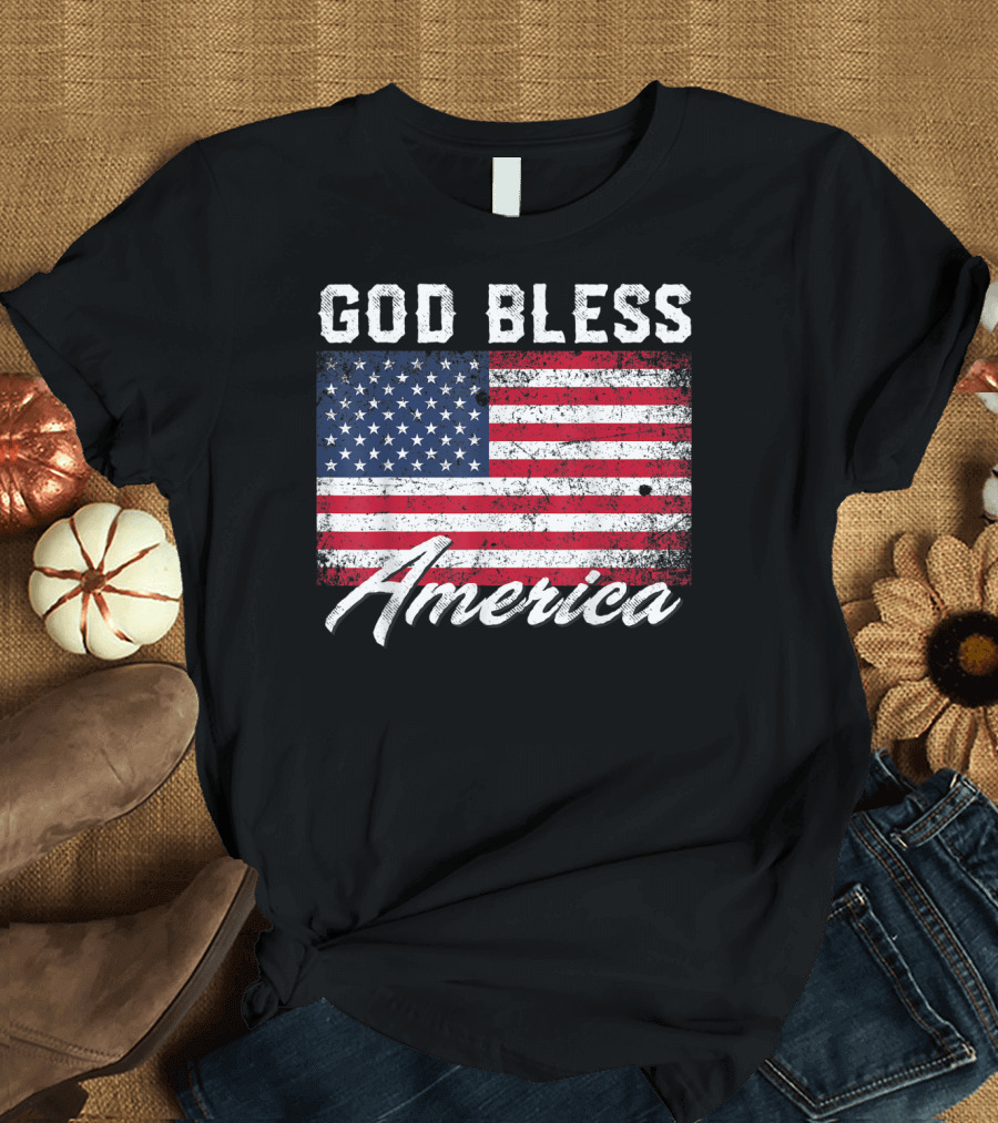 God Bless America USA Flag 4th of July Patriotic T-Shirt