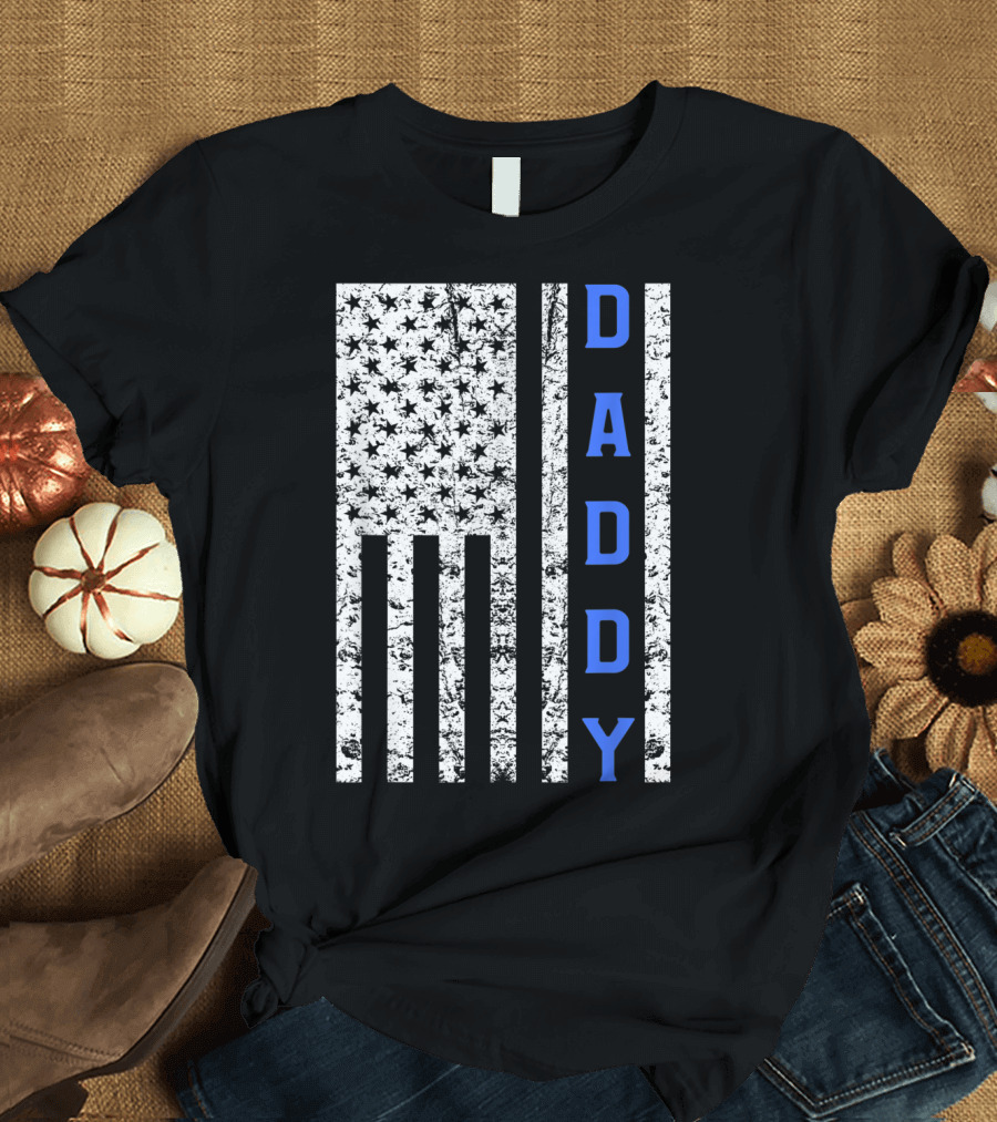 American Flag Thin Blue Line Daddy Cop Dad T-Shirt