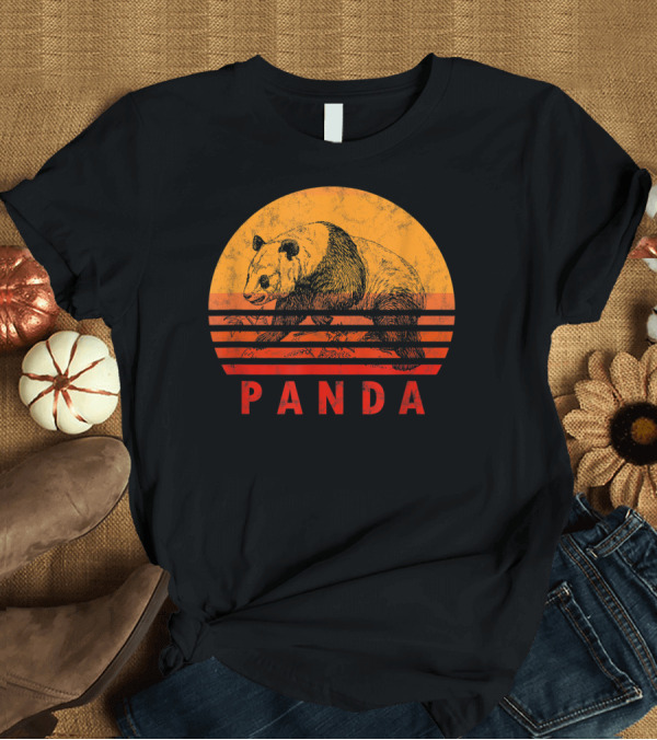 T-Shirt: Vintage Panda Bear Sunset Illustration Panda Lover T-Shirt Vintage Panda Bear Sunset Illustration Panda Lover T-Shirt