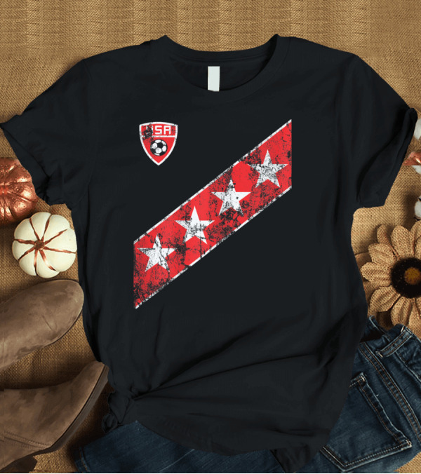 T-Shirt: USA Soccer Stars Emblem with Red and White Stripes T-Shirt USA Soccer Stars Emblem with Red and White Stripes T-Shirt