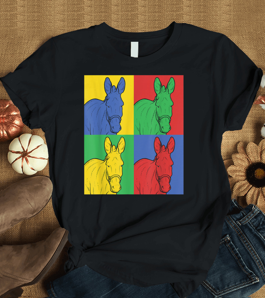 Donkey Pop Art Horse Colorful Four Panel T-Shirt