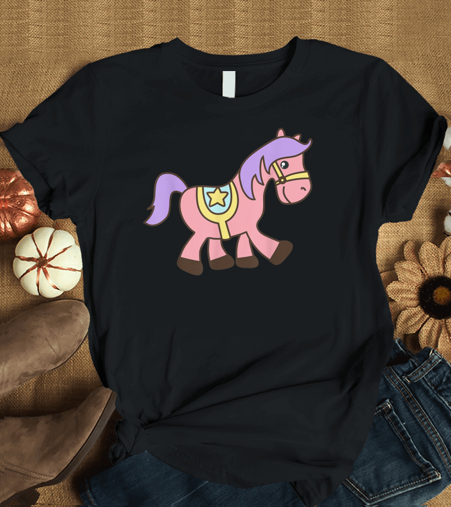 Happy Pink Pony with Purple Mane and Star Saddle T-Shirt