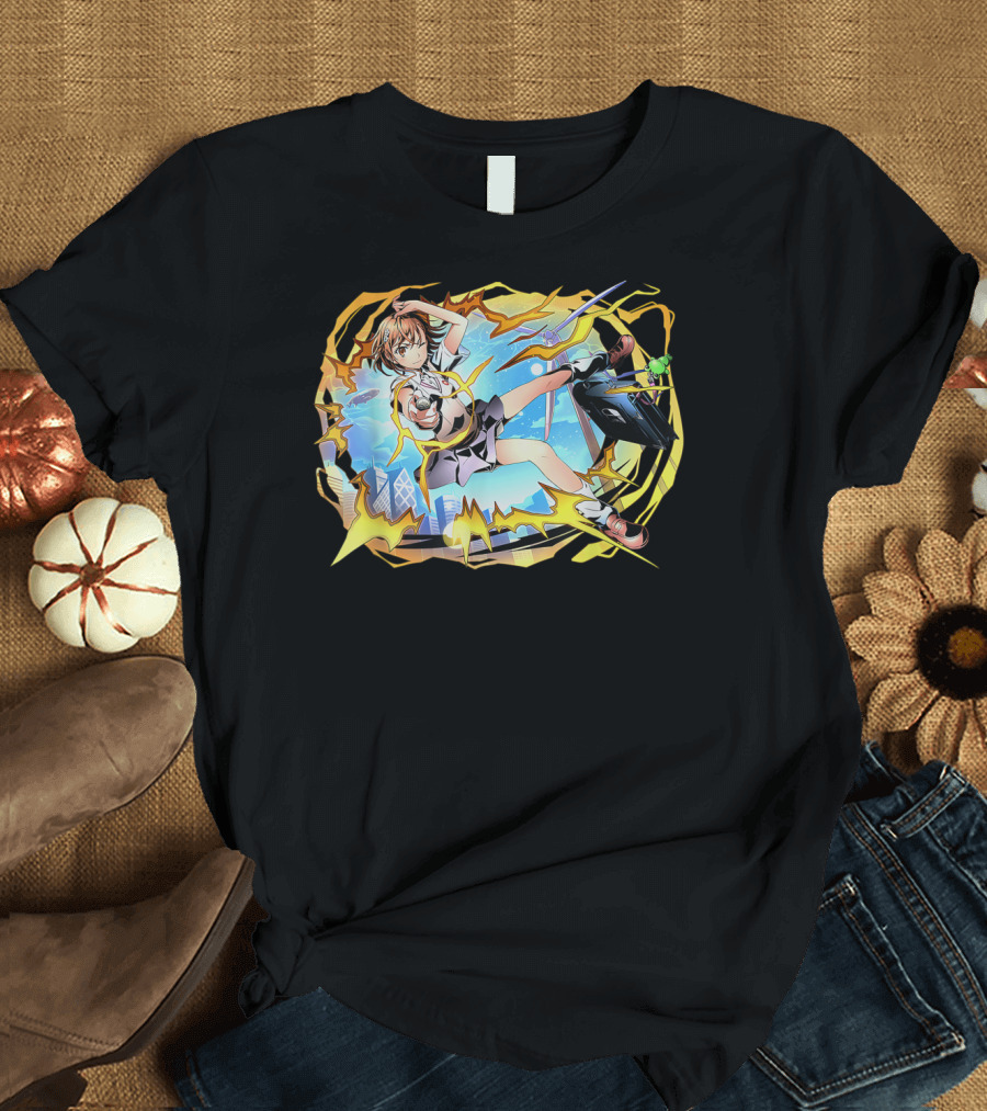 A Certain Magical Classic Anime Index Action Scene and Urban Landscape T-Shirt