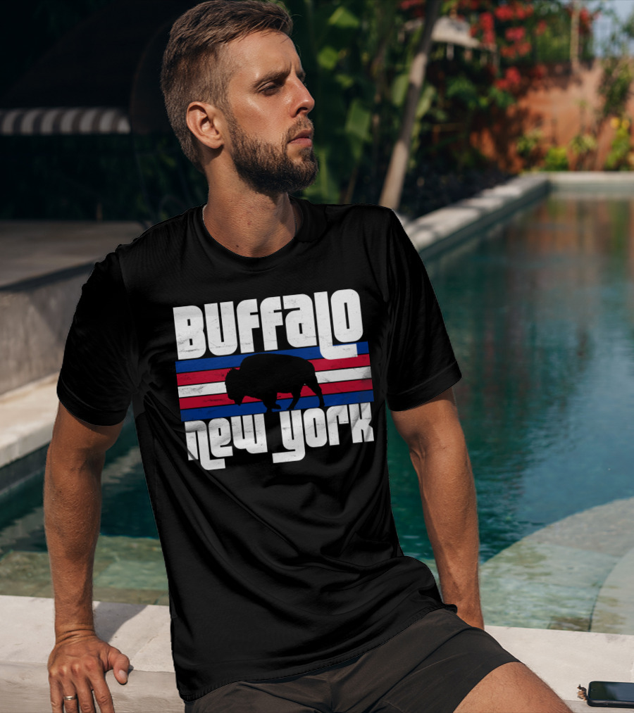 Buffalo New York Bison Silhouette Retro Stripes T-Shirt