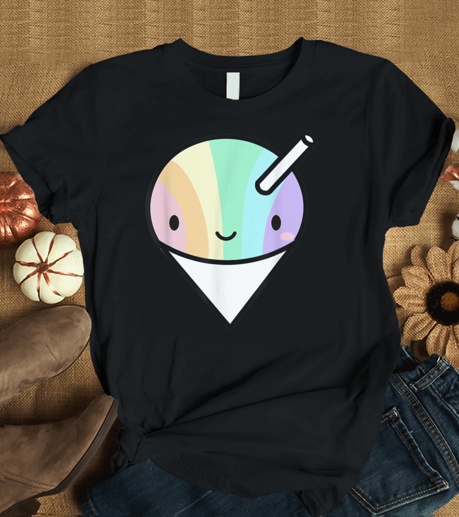 Kawaii Rainbow Shaved Ice Hawaiian Shave Ice Cute Smile Cone T-Shirt