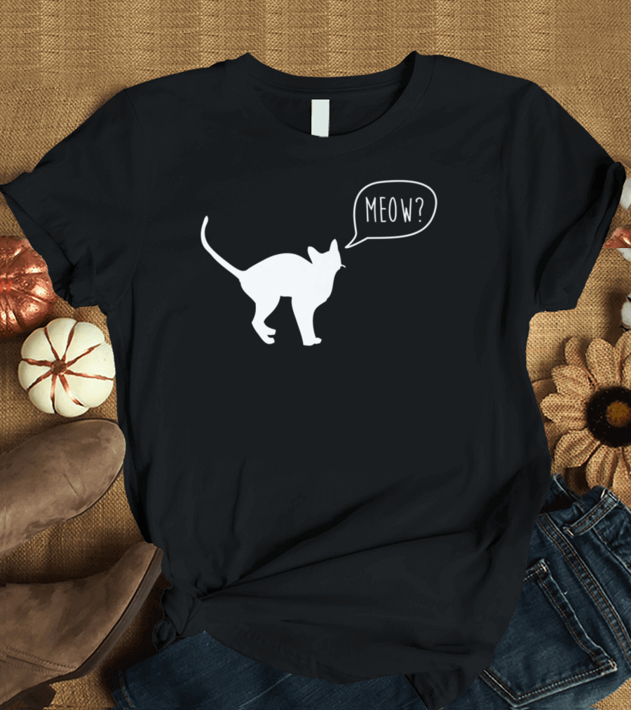 Meow Cat Illustration Cool Silhouette with Speech Bubble T-Shirt