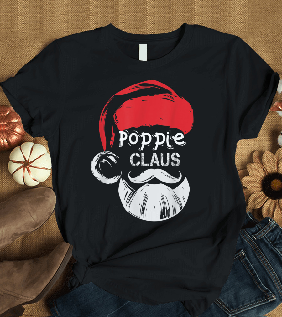 Poppie Claus Santa Hat Christmas Grandpa T-Shirt