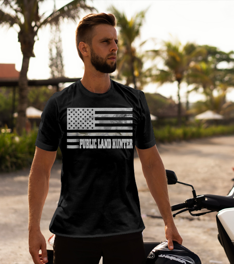 Public Land Hunter Camo Thin Line USA Flag Hunting American Pride T-Shirt