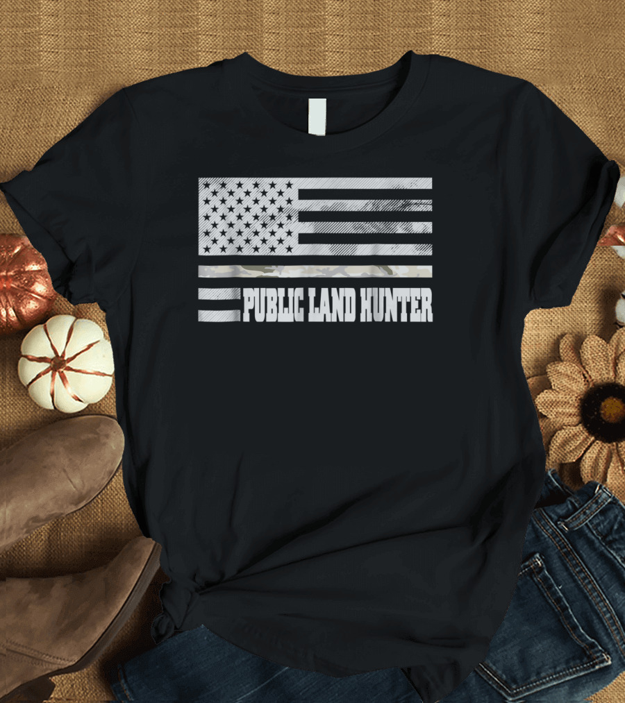 Public Land Hunter Camo Thin Line USA Flag Hunting American Pride T-Shirt