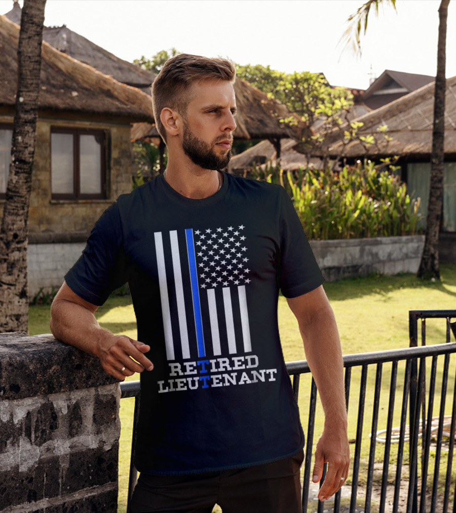 Retired Lieutenant Thin Blue Line American Flag T-Shirt