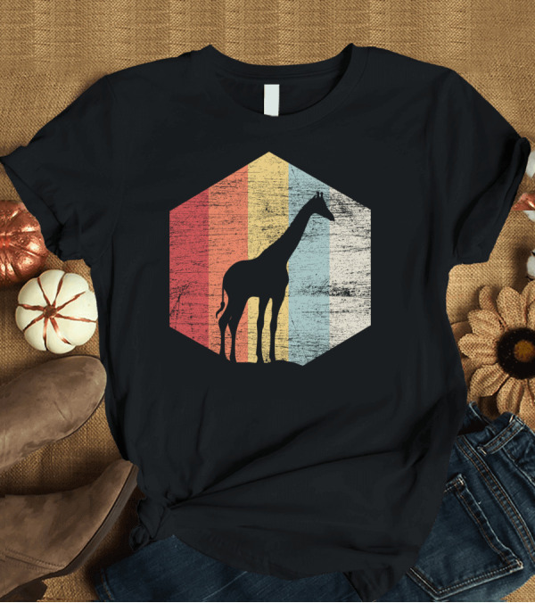 T-Shirt: Retro Giraffe Silhouette with Vintage Stripes T-Shirt Retro Giraffe Silhouette with Vintage Stripes T-Shirt