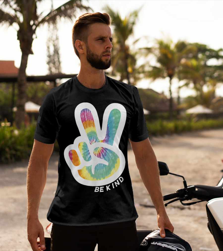 Retro Tie Dye Peace Sign Be Kind Peace Love Vibrant Colors T-Shirt