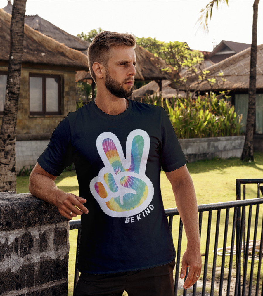 Retro Tie Dye Peace Sign Be Kind Peace Love Vibrant Colors T-Shirt
