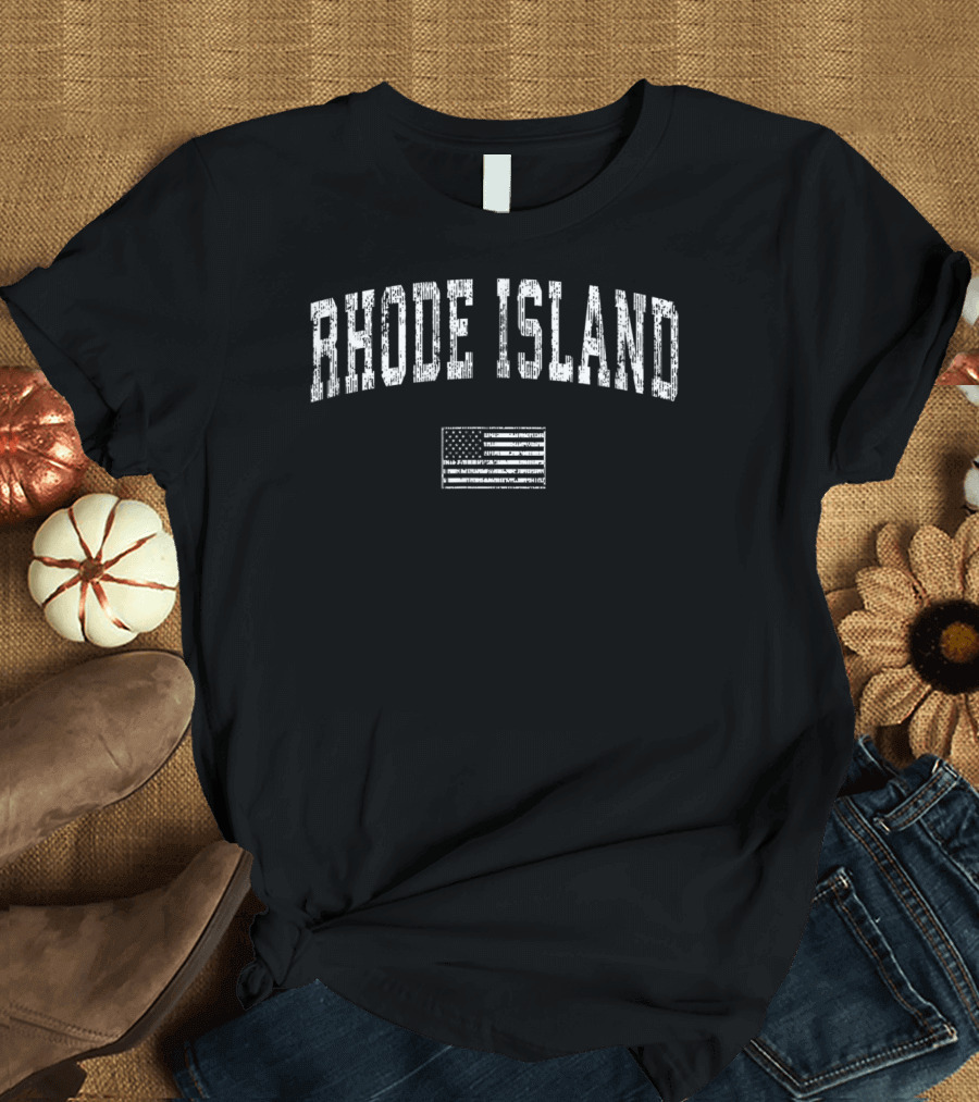 Rhode Island Vintage American Flag Sports T-Shirt