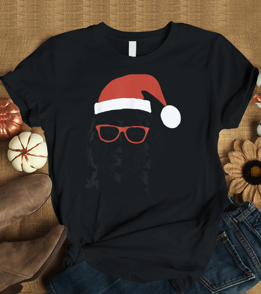 Santa Doodle Goldendoodle Christmas Red Hat Glasses T-Shirt