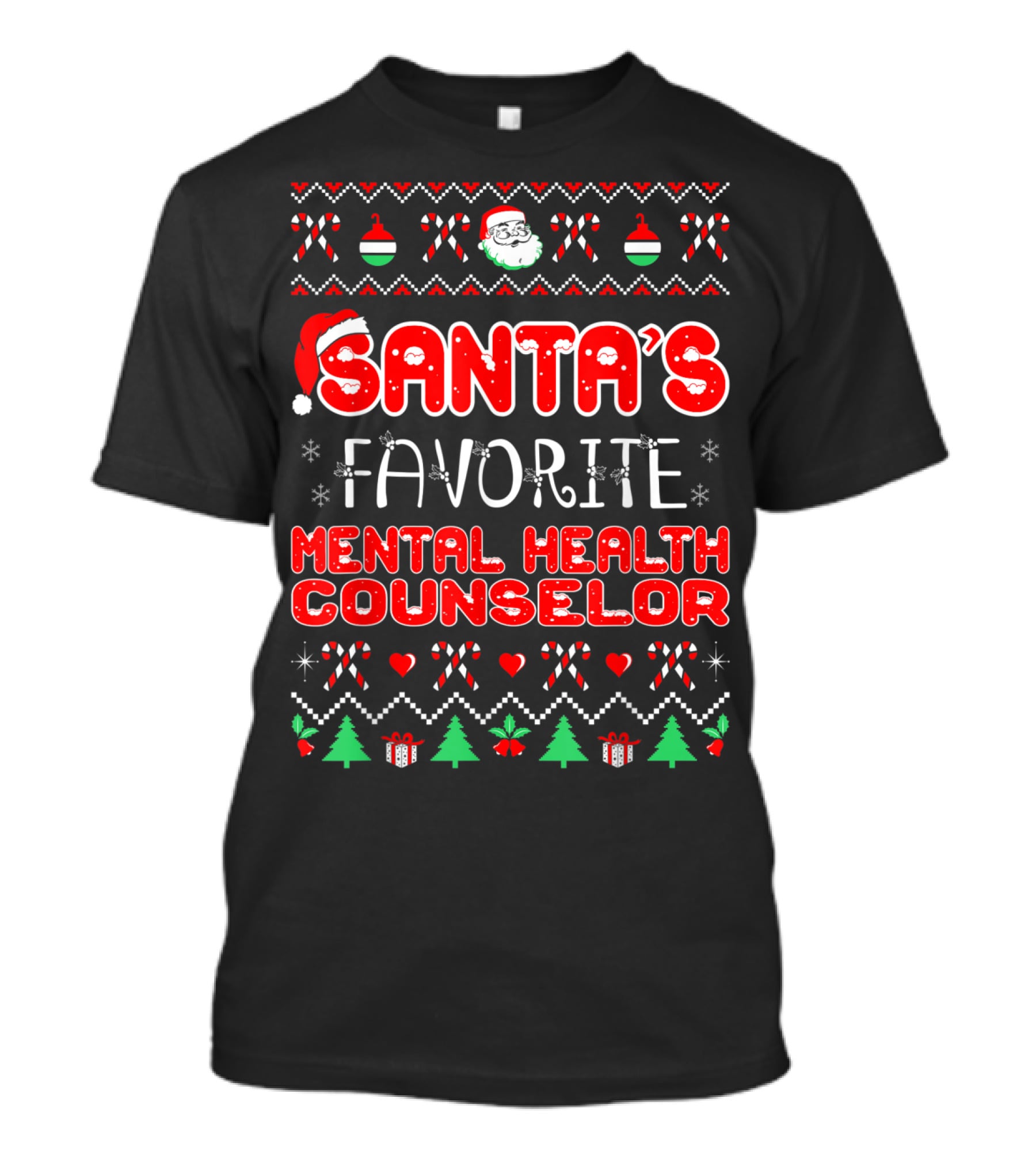 Santa's Favorite Mental Health Counselor Festive Christmas Elements T-Shirt