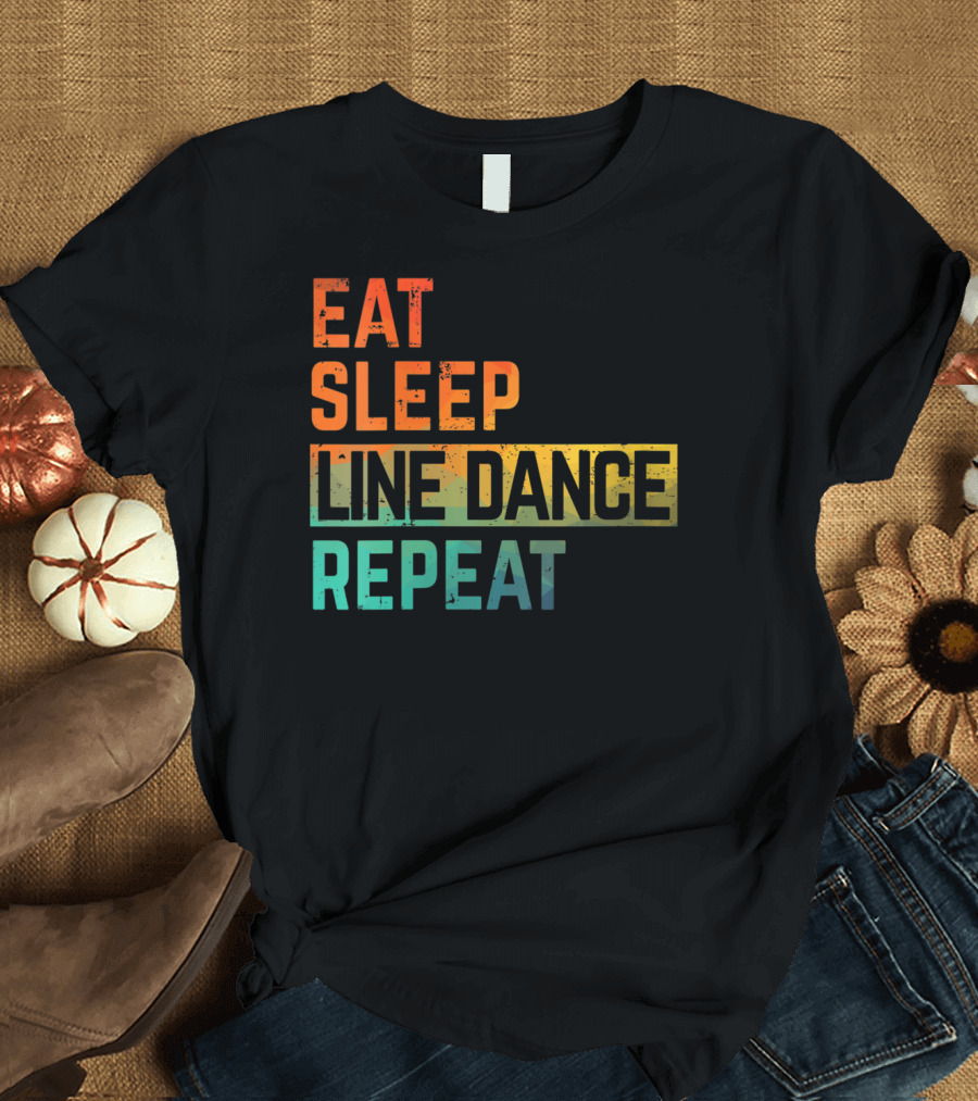 Eat Sleep Line Dance Repeat Watercolor T-Shirt