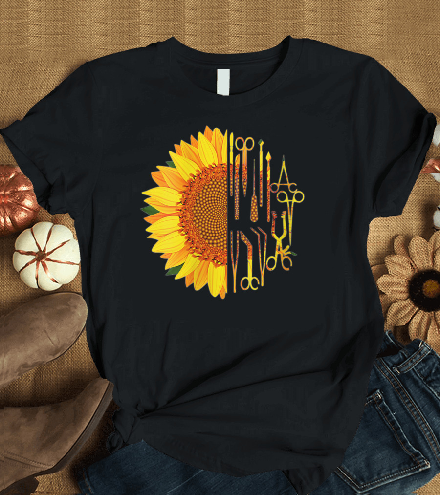Scrub Tech Surgeon Surgical Instruments Sunflower Hybrid T-Shirt