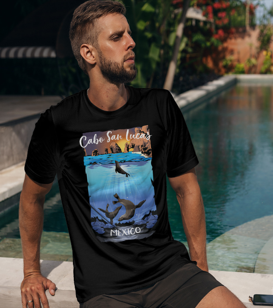 Cabo San Lucas Mexico Seals Ocean Rocks T-Shirt