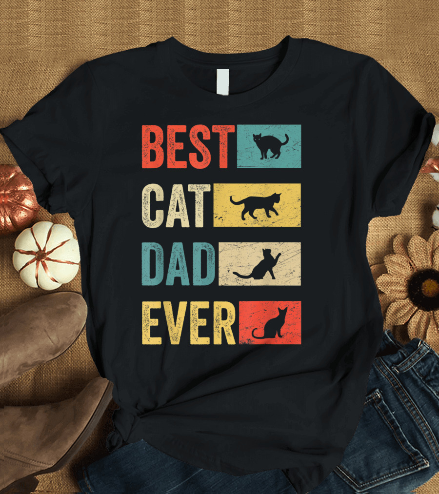 Best Cat Dad Ever Cat Lovers Colorful Cat T-Shirt