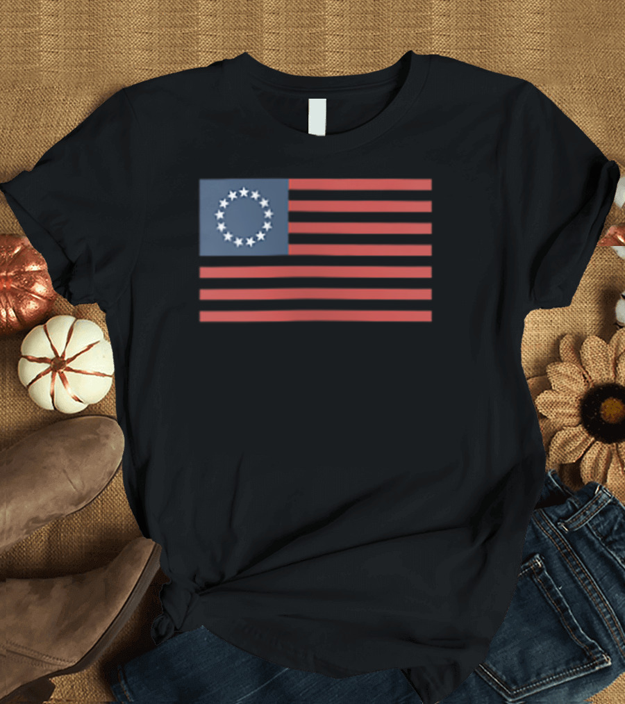 Betsy Ross American Revolution Faded Thirteen Stars Flag T-Shirt