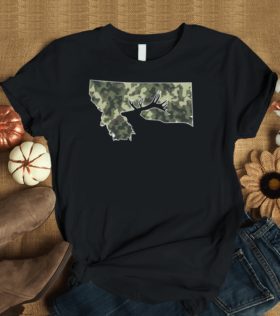 Camouflage Montana State Elk Hunting T-Shirt