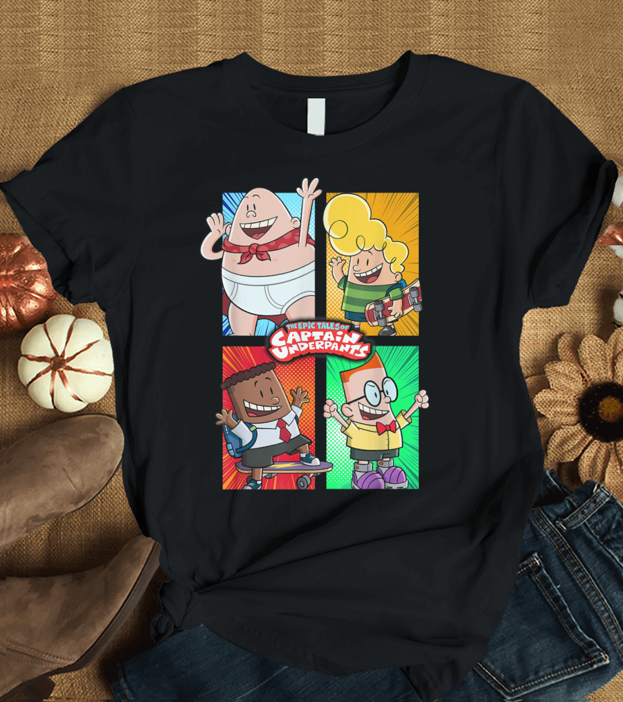 The Epic Tales of Captain Underpants Cartoon Characters Quartet T-Shirt