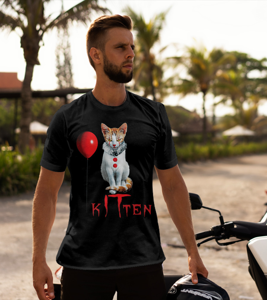 Pennywise Clown Cat Kitten With Red Balloon T-Shirt