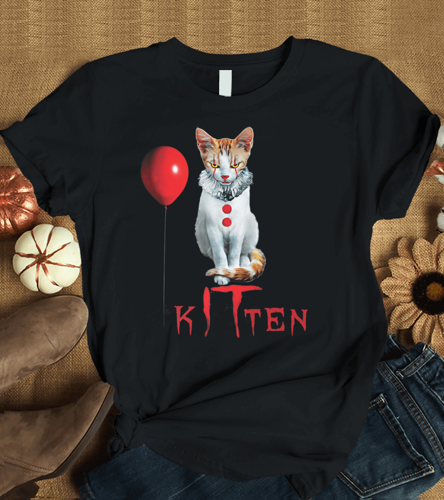 Pennywise Clown Cat Kitten with Red Balloon T-Shirt