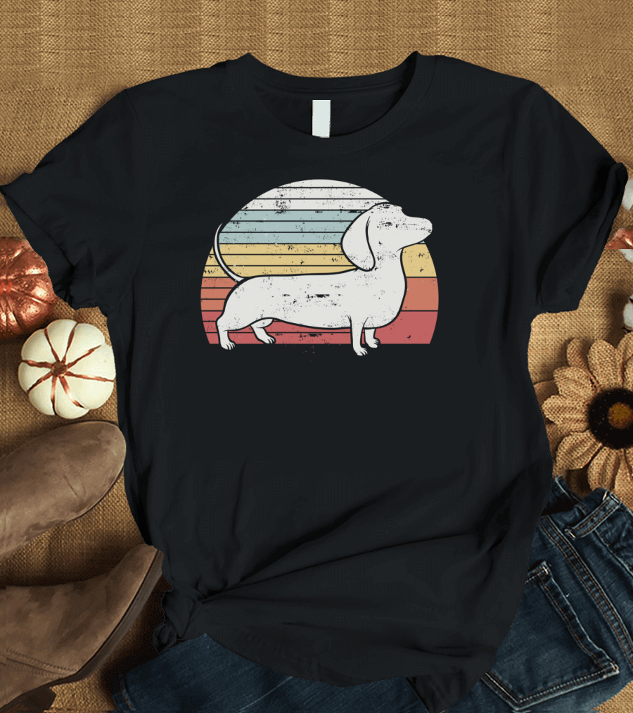 Retro Striped Cool Dachshund Dog Weiner Dog Fans T-Shirt