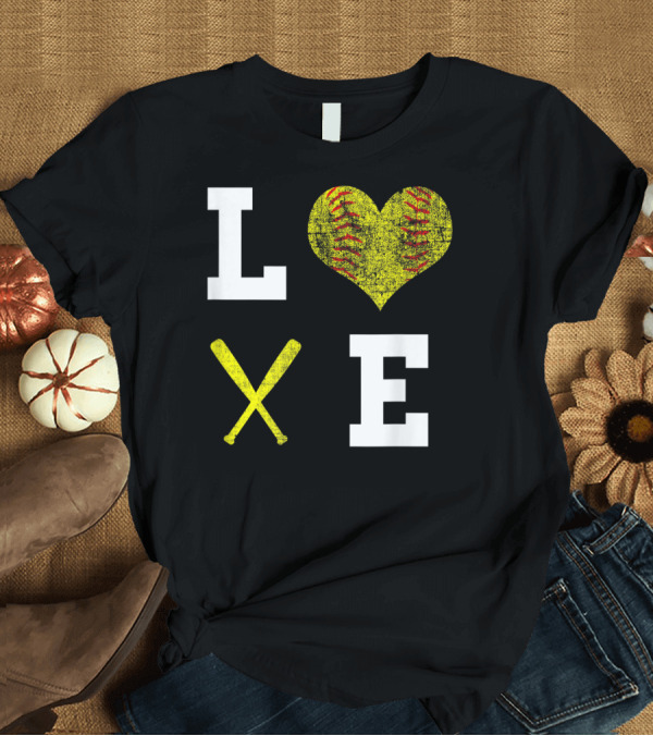 T-Shirt: LOVE Softball Heart Bat Stitch Girls Softballism T-Shirt LOVE Softball Heart Bat Stitch Girls Softballism T-Shirt