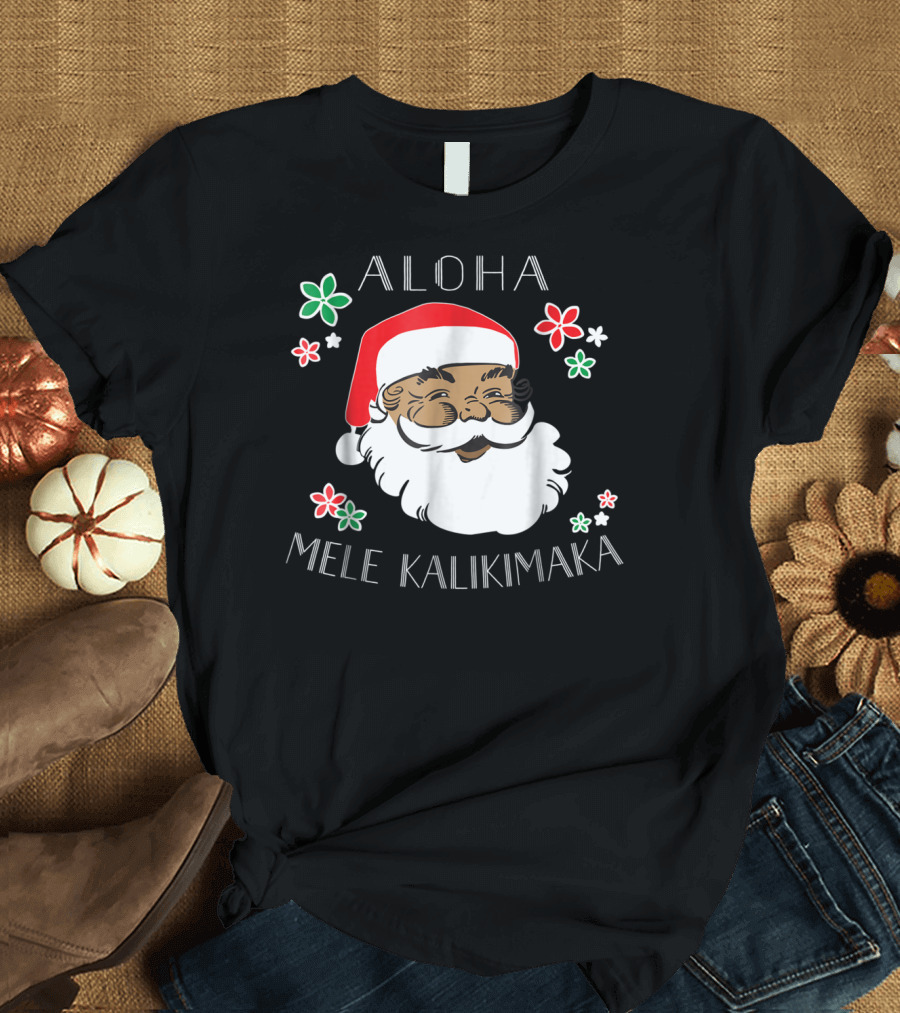 Aloha Mele Kalikimaka Santa with Flowers T-Shirt
