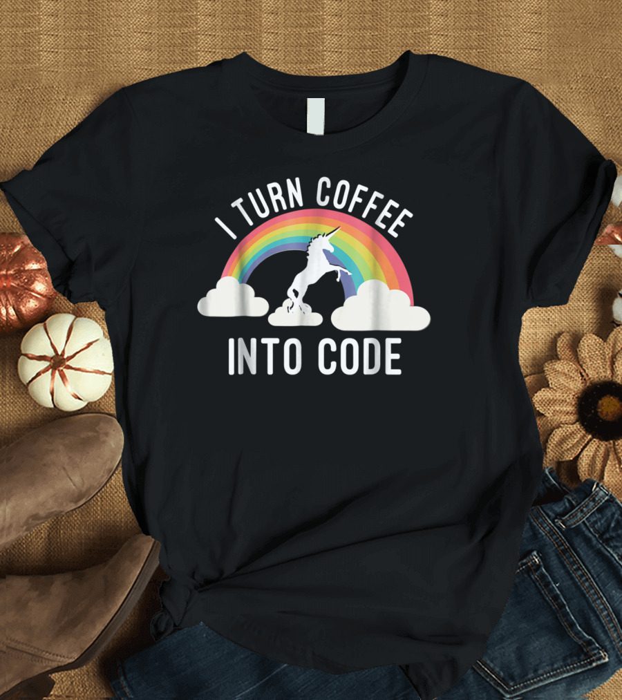 I Turn Coffee Into Code Unicorn Rainbow T-Shirt