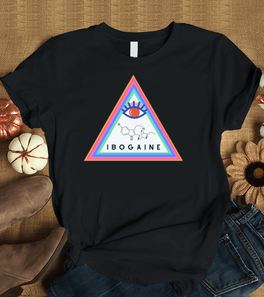Ibogaine Molecular Structure Rainbow Triangle with Eye T-Shirt