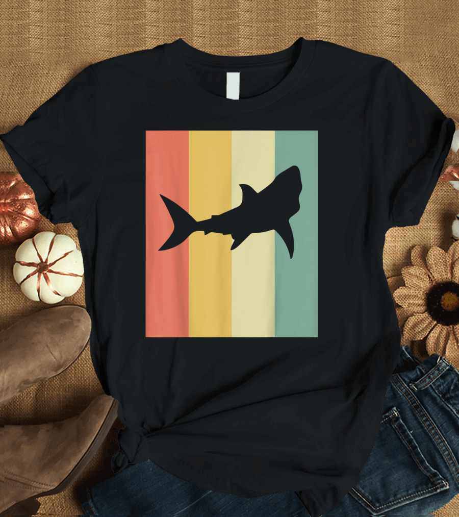 Shark Silhouette Retro Stripes T-Shirt